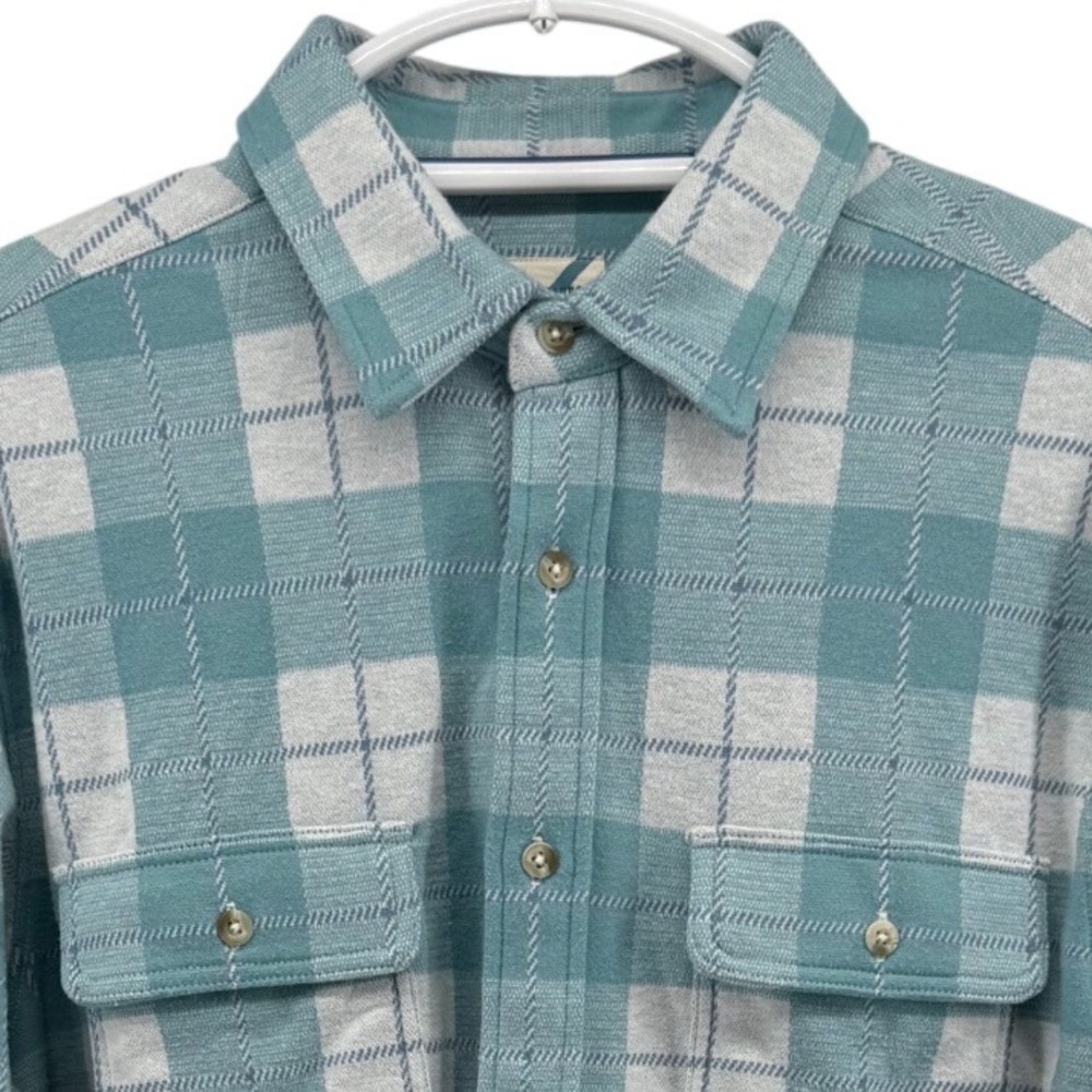 Fair Harbor Mens Teal Grey Plaid Long Sleeve Button Down Shirt Size M Stretch